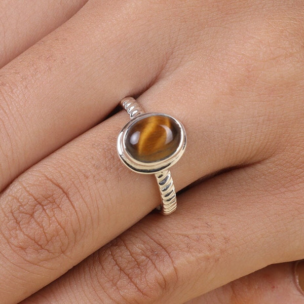 Tiger Eye Ring, 925 Sterling Silver Ring, Solitaire Ring, Oval Gemstone Ring, Boho Ring, Handmade Ring, Dainty Ring, Birthday Gift for Her