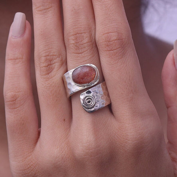 Sunstone Ring, 925 Sterling Silver Ring, Oval Gemstone Ring, Women Silver Ring, Handmade Jewelry, Elegant Ring, Adjustable Ring