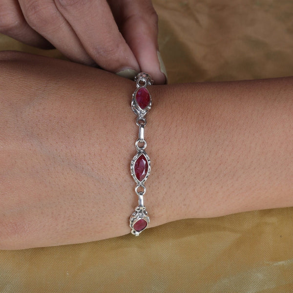Ruby Bracelet, 925 Sterling Silver Bracelet, July Birthstone, Marquise Gemstone Bracelet, Handmade Jewellery, Valentines Day Gift for Her