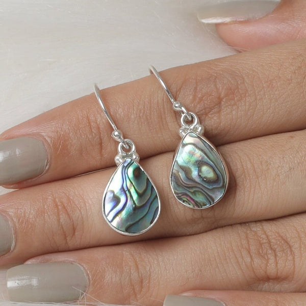 Abalone Shell Earrings, 925 Sterling Silver Earrings, Pear Gemstone Earrings, Elegant Jewelry, Dangle Drop Earrings, Wedding Gift For Her