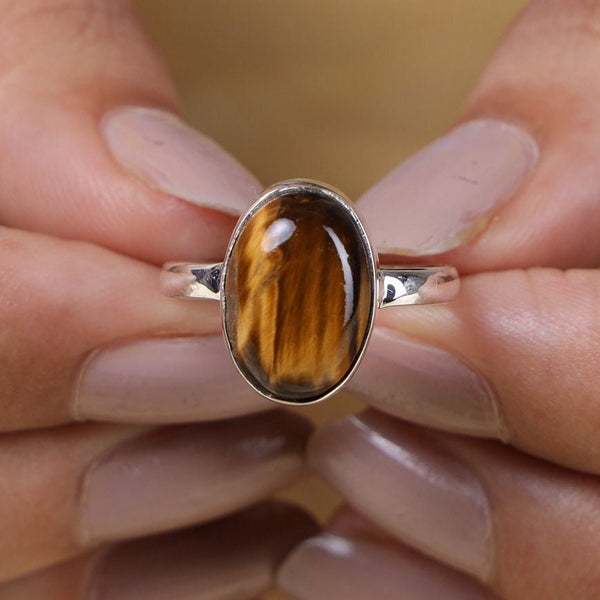 Tiger Eye Ring, 925 Sterling Silver Ring, Oval Gemstone Ring, Boho Ring, Crystal Ring, Handmade Jewelry, Statement Ring, Ring For Women