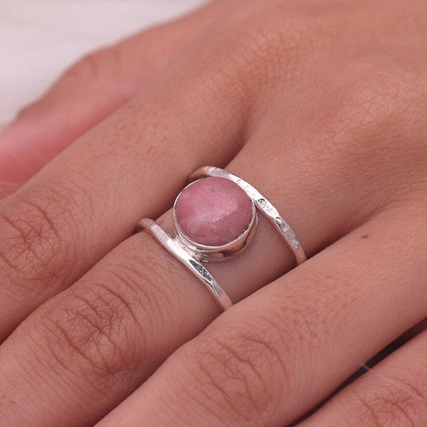 Thulite Ring, 925 Sterling Silver Ring, Round Shaped Ring, Handmade Silver Jewelry, Cabochon Ring, Vintage  Ring, All Ring Size Available