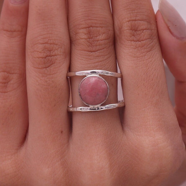 Thulite Ring, 925 Sterling Silver Ring, Round Shaped Ring, Handmade Silver Jewelry, Cabochon Ring, Vintage  Ring, All Ring Size Available