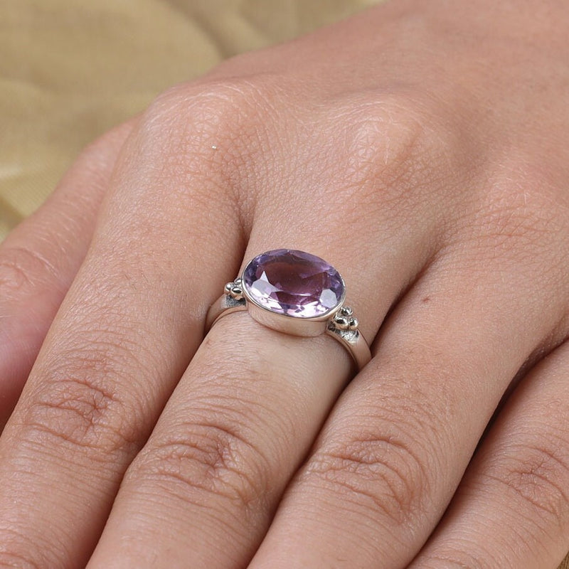 Amethyst Ring, 925 Sterling Silver Ring, Boho Ring, Oval Amethyst Ring, Statement Ring, February Birthstone Ring, Handmade Ring, Women Ring