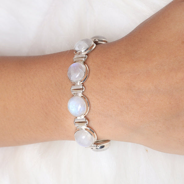 Rainbow Moonstone Bracelet, 925 Sterling Silver Bracelet, June Birthstone, Round Gemstone Bracelet, Handmade Jewelry, Wedding Gift for Her