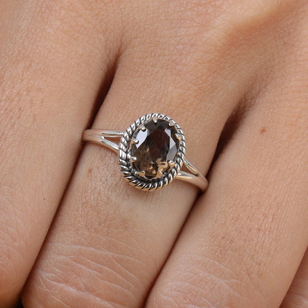 Smoky Topaz Ring, 925 Sterling Silver Ring, Oval Shaped Stone Ring, Gemstone Ring, Boho Ring, Handmade Ring, Engagement Ring, Promise Ring