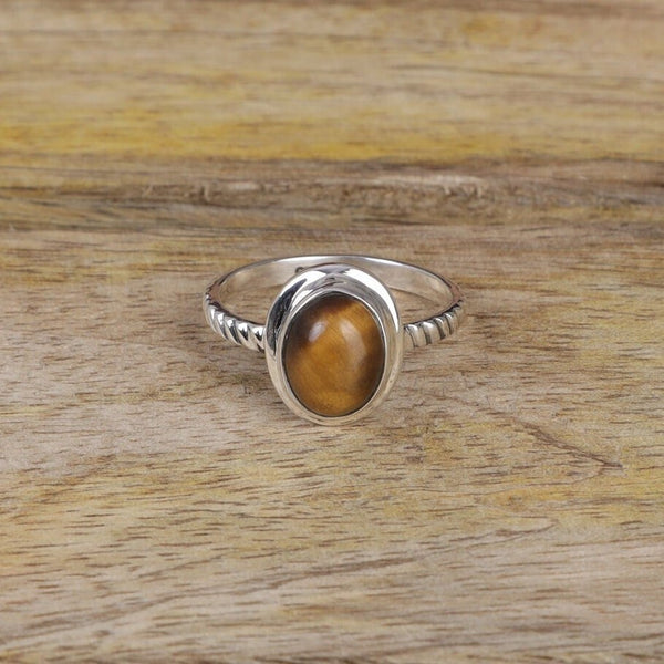 Tiger Eye Ring, 925 Sterling Silver Ring, Natural Gemstone Ring, Oval Crystal Ring, Handmade Jewelry, Bohemian Ring, Wedding Gift for Her