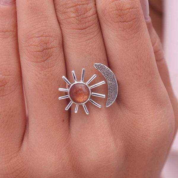 Sunstone Ring, 925 Sterling Silver Ring, Round Gemstone Ring, Women Silver Ring, Handmade Sunstone Jewelry, Elegant Ring, Adjustable Ring
