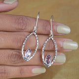 Amethyst Earrings, 925 Sterling Silver Earrings, Marquise Shaped Earrings, Crystal Silver Earrings, Boho Earrings, Dangle Gemstone Earrings