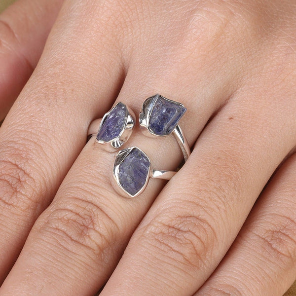 Tanzanite Ring, 925 Sterling Silver Ring, Raw Gemstone Ring, Crystal Ring, Statement Ring, Cocktail Ring, Open Ring, Gift for Her, Boho Ring