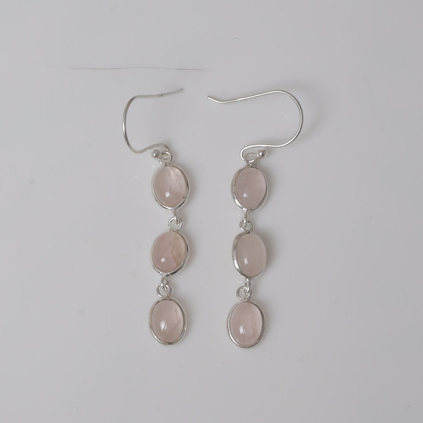 Rose Quartz Earrings, 925 Sterling Silver Earrings, Dangle Gemstone Earrings, Boho Handmade Jewelry, Cabochon Earrings, Earrings For Women
