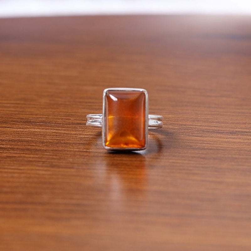 Amber Ring, 925 Sterling Silver Ring, Rectangular Shaped Ring, Gemstone Ring, Handmade Jewelry Ring, Women Silver Ring, Anniversary Gifts