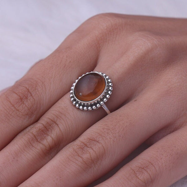 Amber Ring, 925 Sterling Silver Ring, Oval Gemstone Ring, Minimalist Jewelry , Women Ring, Handmade Ring, Anniversary Gift For Her