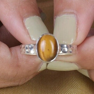 Tiger Eye Ring, 925 Sterling Silver Ring, Oval Gemstone Ring, Handmade Ring, Crystal Jewelry, Birthday Gift for Her, All Ring Size Available