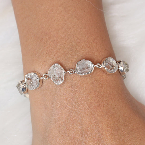Raw Herkimer Diamond Bracelet, 925 Sterling Silver Bracelet, Rough Gemstone Bracelet, Women Silver Bracelet, Handmade Jewelry Bracelet