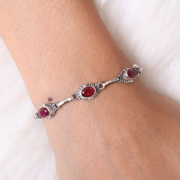 Ruby Bracelet, 925 Sterling Silver Bracelet, Faceted Gemstone Bracelet, July Birthstone Bracelet, Handmade Jewelry, Wedding Gift for Wife
