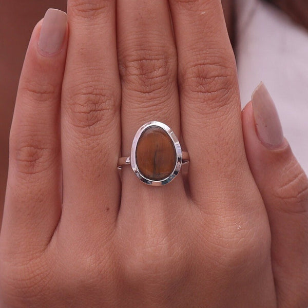 Tiger Eye Ring, 925 Sterling Silver Ring, Pear Gemstone Ring, Boho Ring, Crystal Ring, Handmade Jewelry, Statement Ring, Ring For Women