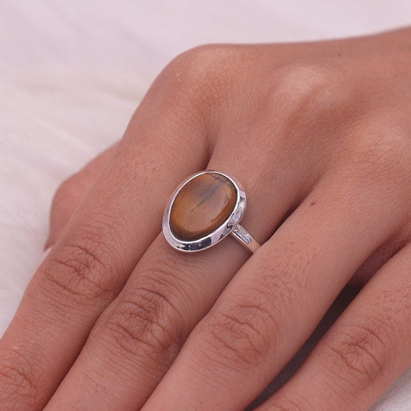 Tiger Eye Ring, 925 Sterling Silver Ring, Pear Gemstone Ring, Boho Ring, Crystal Ring, Handmade Jewelry, Statement Ring, Ring For Women