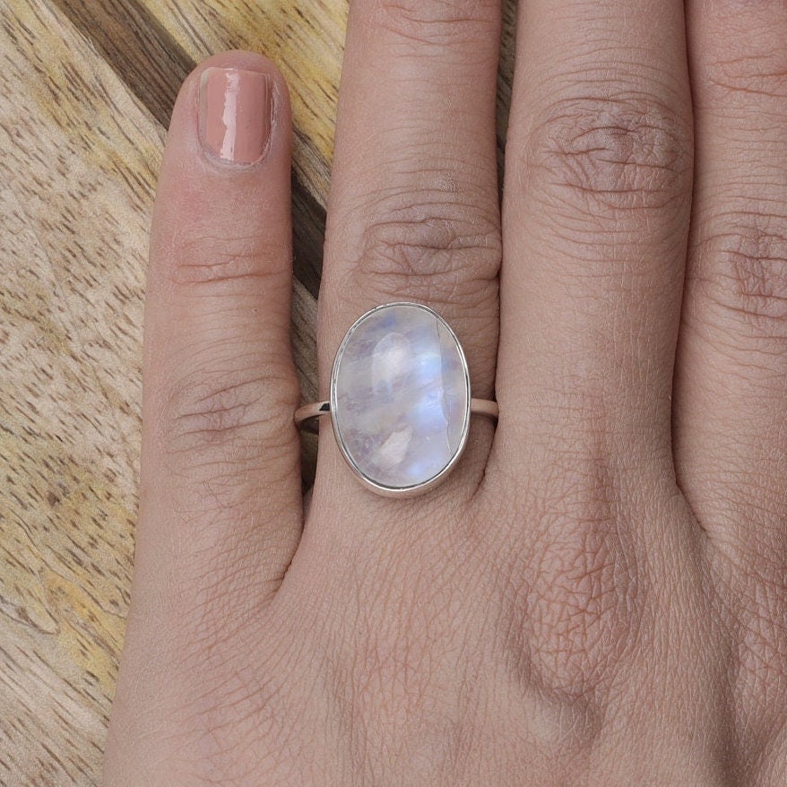 Rainbow Moonstone Ring, 925 Sterling Silver Ring, June Birthstone Ring, Handmade Ring, Moonstone Jewelry, Rainbow Fire Ring, Gift For Women