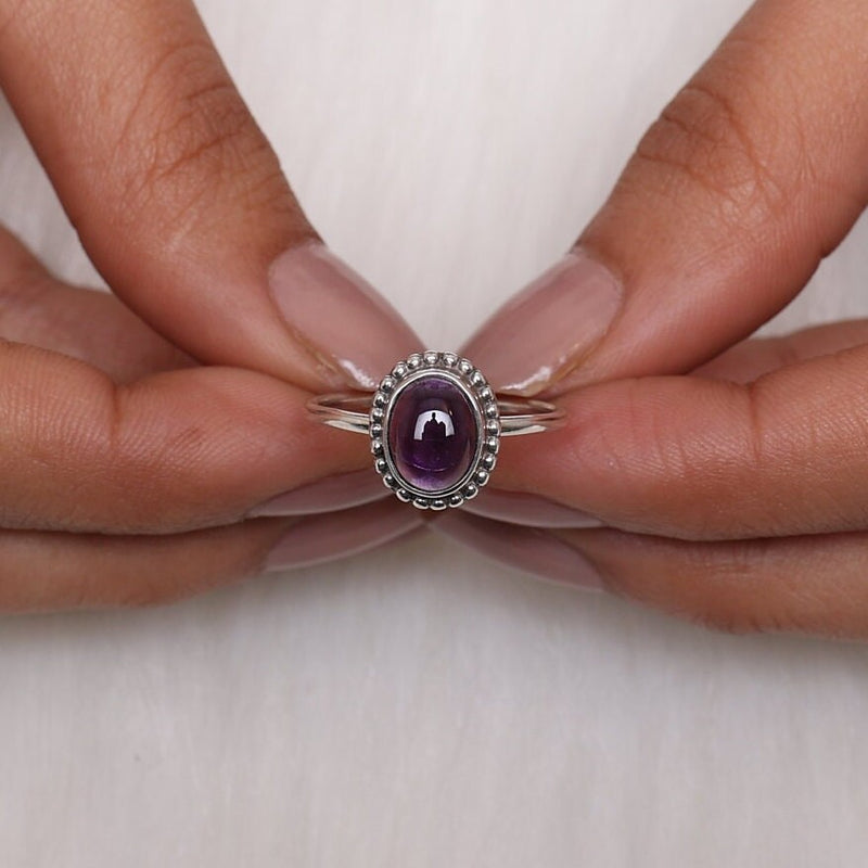 Amethyst Ring, 925 Solid Sterling Silver Ring, Oval Shaped Ring, February Birthstone, Gemstone Ring, Women Silver Jewelry, Handmade Ring