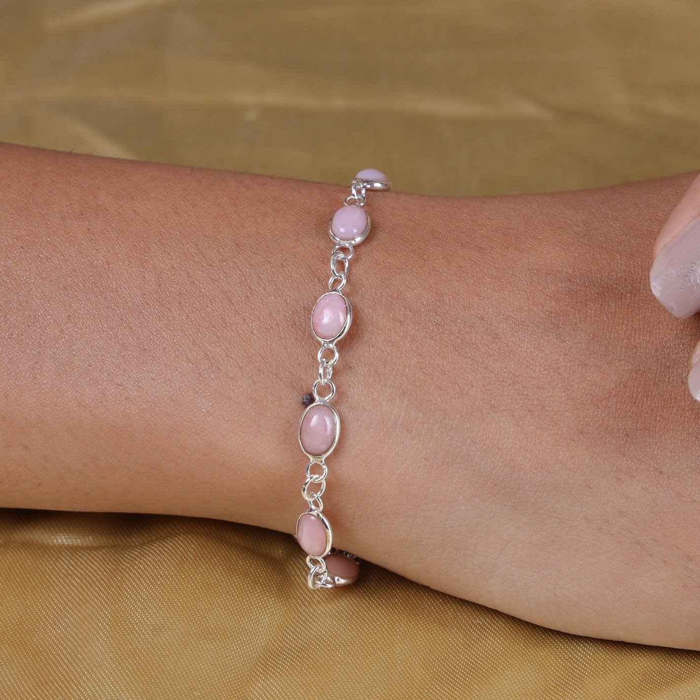 Pink Opal Bracelet, 925 Sterling Silver Bracelet, Pink Bracelet, Handmade Bracelet, Opal Jewellery, Natural Gemstone Bracelet, Gift for Her
