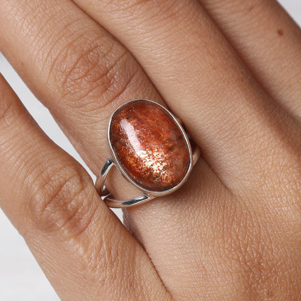 Sunstone Ring, 925 Sterling Silver Ring, Oval Shaped Ring, Handmade Jewellery, Ring For Women, Boho Silver Ring, Hippie Ring, Gift For Her