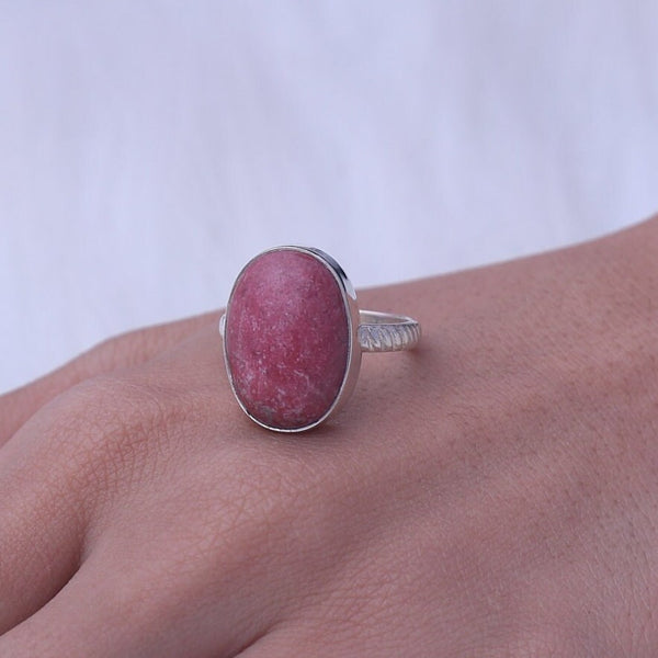 Thulite Ring, 925 Solid Sterling Silver Ring, Oval Shaped Ring, Cabochon Jewellery, Handmade Ring, Gemstone Ring, All Ring Size Available