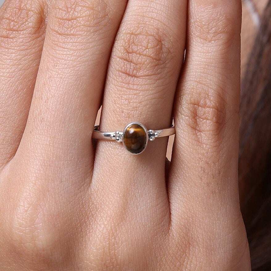 Tiger Eye Ring, 925 Sterling Silver Ring, Oval Gemstone Ring, Dainty Ring, Handmade Silver Jewelry, Bohemian Ring, Mother's Day Gift Ring