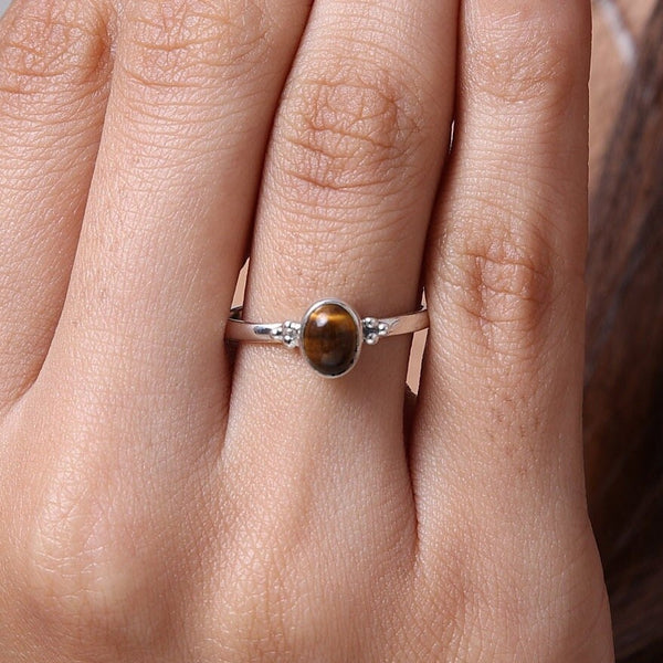Tiger Eye Ring, 925 Sterling Silver Ring, Oval Gemstone Ring, Dainty Ring, Handmade Silver Jewelry, Bohemian Ring, Mother's Day Gift Ring