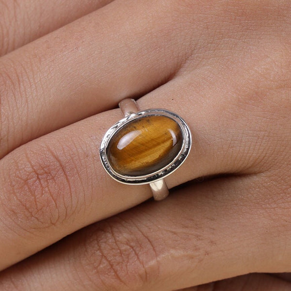 Tiger Eye Ring, 925 Sterling Silver Ring, Cabochon Ring, Bohemian Ring, Statement Ring, Ring for Women, Handmade Ring, Tiger Eye Jewellery