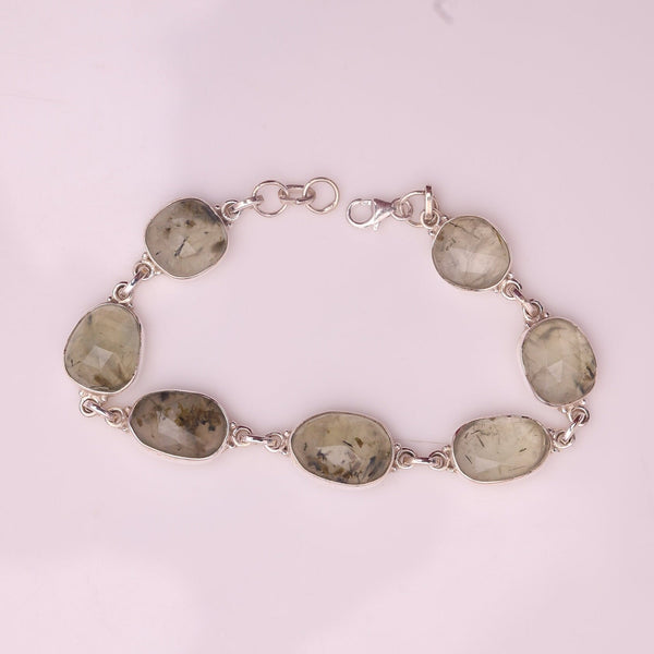 Prehnite Bracelet,  925 Sterling Silver Bracelet, Oval Gemstone Bracelet, Handmade Silver Jewelry, Vintage Bracelet, Adjustable Bracelet