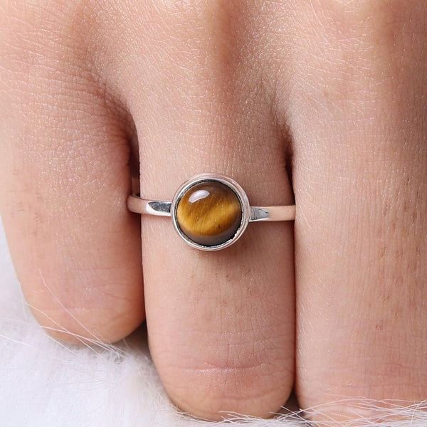 Tiger Eye Ring, 925 Sterling Silver Ring, Round Gemstone Ring, Women Silver Ring, Minimalist Jewelry, Every Day Ring, Boho Handmade Ring