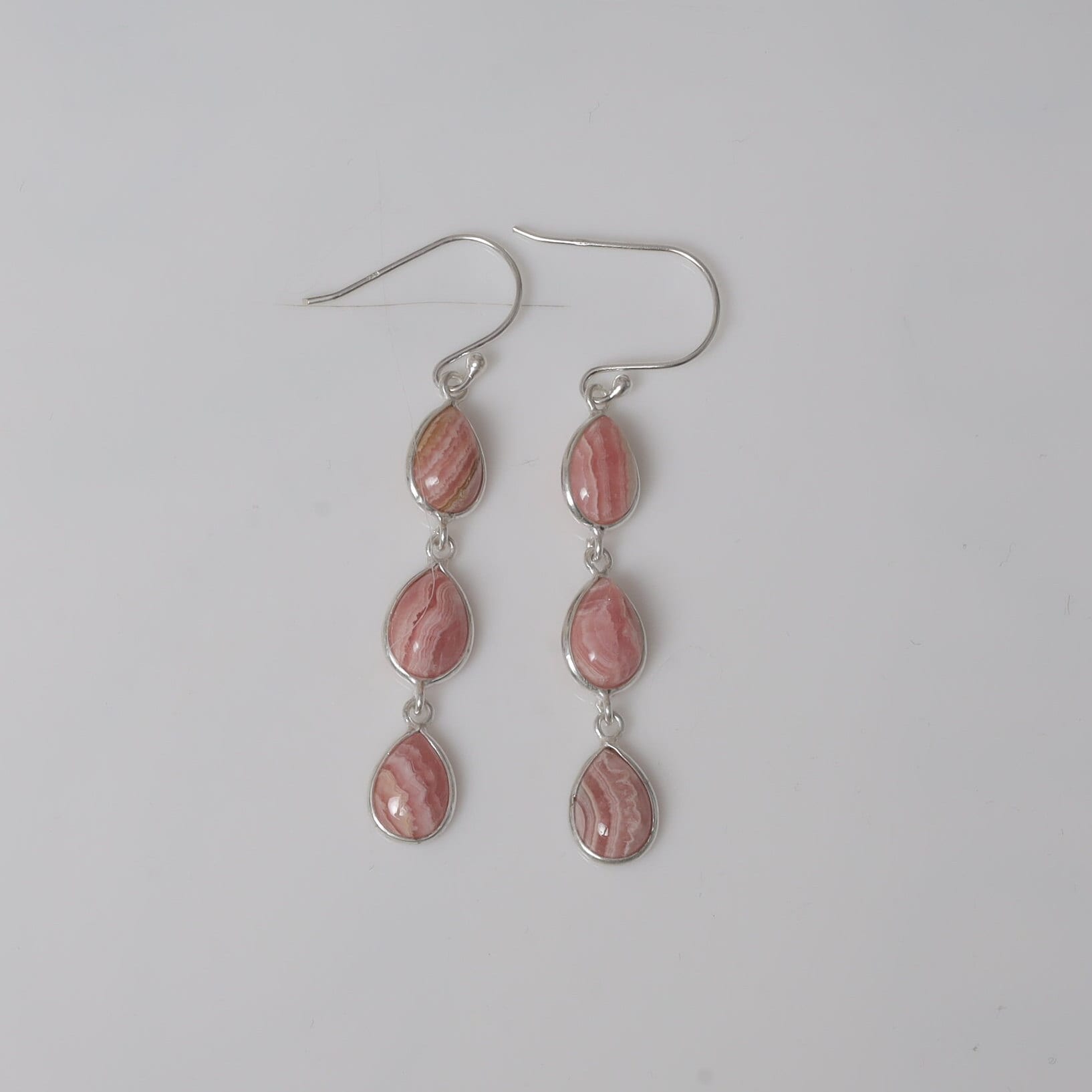Rhodochrosite Earrings, 925 Sterling Silver Earrings, Pink Gemstone Earrings, Dangle Drop Earrings, Women Silver Jewelry, Vintage Earrings