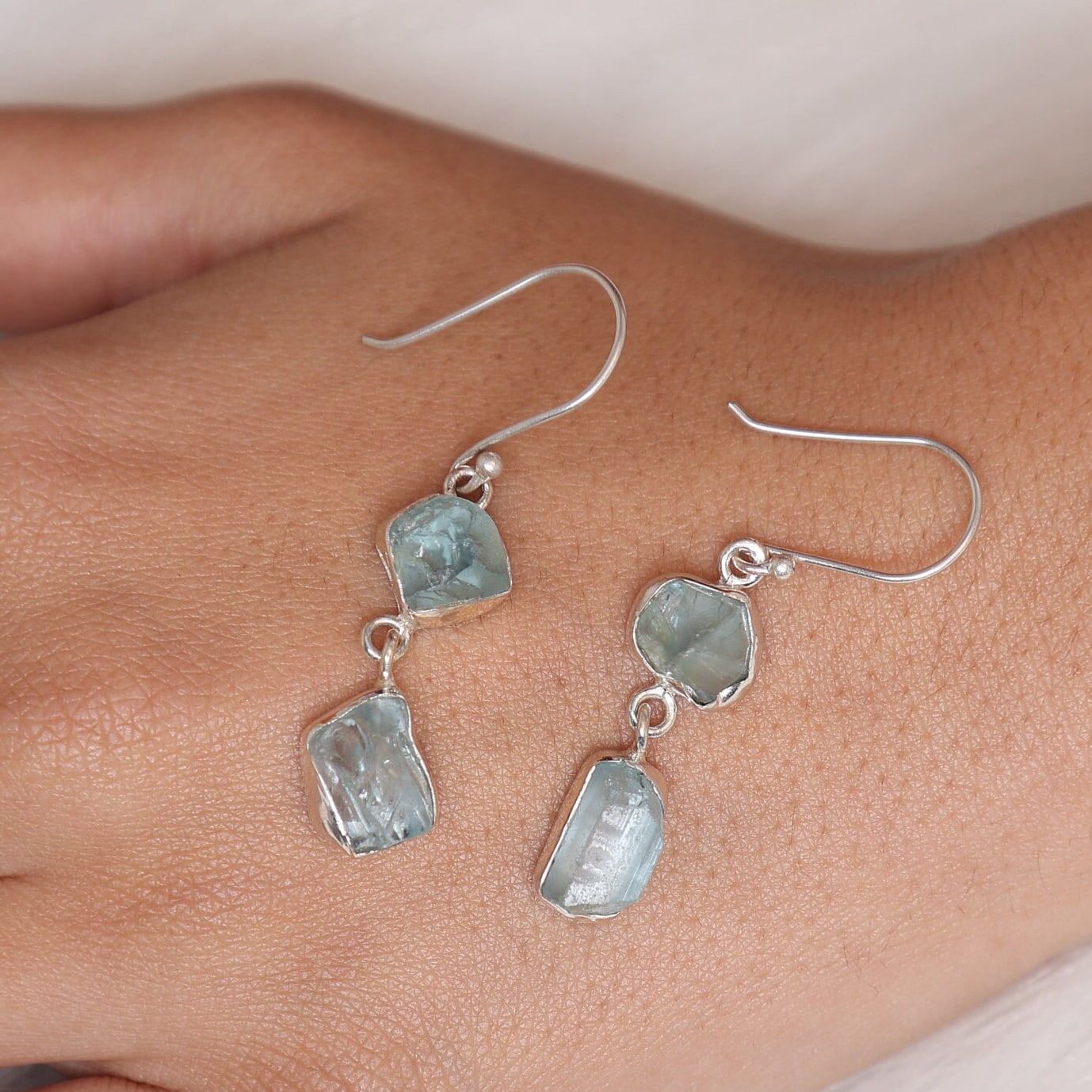 Raw Blue Topaz Earrings, 925 Sterling Silver Earrings, November Birthstone Earrings, Rough Gemstone Earrings, Handmade Jewelry, Gift for Her