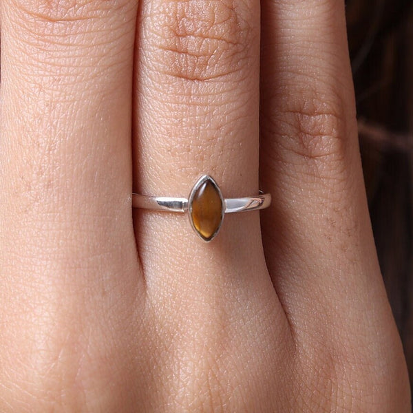 Tiger Eye Ring, 925 Sterling Silver Ring, Marquise Shaped Ring, Gemstone Silver Jewelry, Minimalist Ring, Daily Wear Ring, Handmade Ring