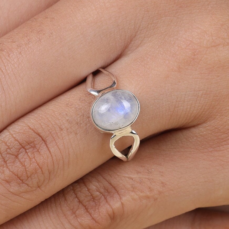 Rainbow Moonstone Ring, 925 Sterling Silver Ring, Healing Crystal Ring, Handmade Ring, Boho Ring, Bohemian Jewelry, Anniversary Gift for Her