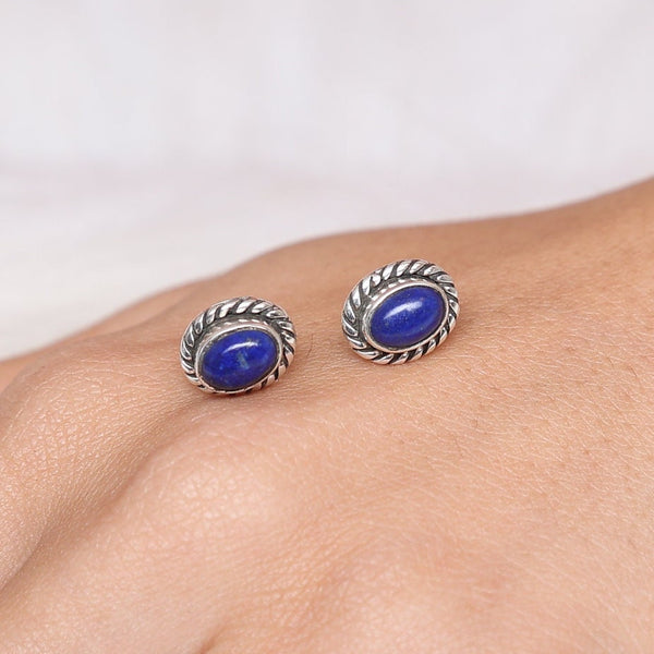 Lapis Lazuli Stud Earrings, 925 Sterling Silver Studs, Gemstone Stud Earrings, Oval Push Back Studs, Handmade Silver jewelry, Gift for Her
