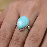 Amazonite Ring, 925 Sterling Silver Ring, Pear Shaped Stone Ring, Blue Gemstone Ring, Boho Ring, Statement Ring, Handmade Ring, Gift for Her