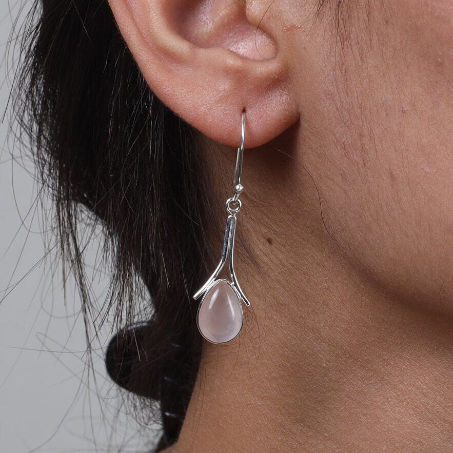 Rose Quartz Earrings, 925 Sterling Silver Earrings, Earrings for Women, Dangle Earrings, Gemstone Earrings,Drop Earrings, January Birthstone