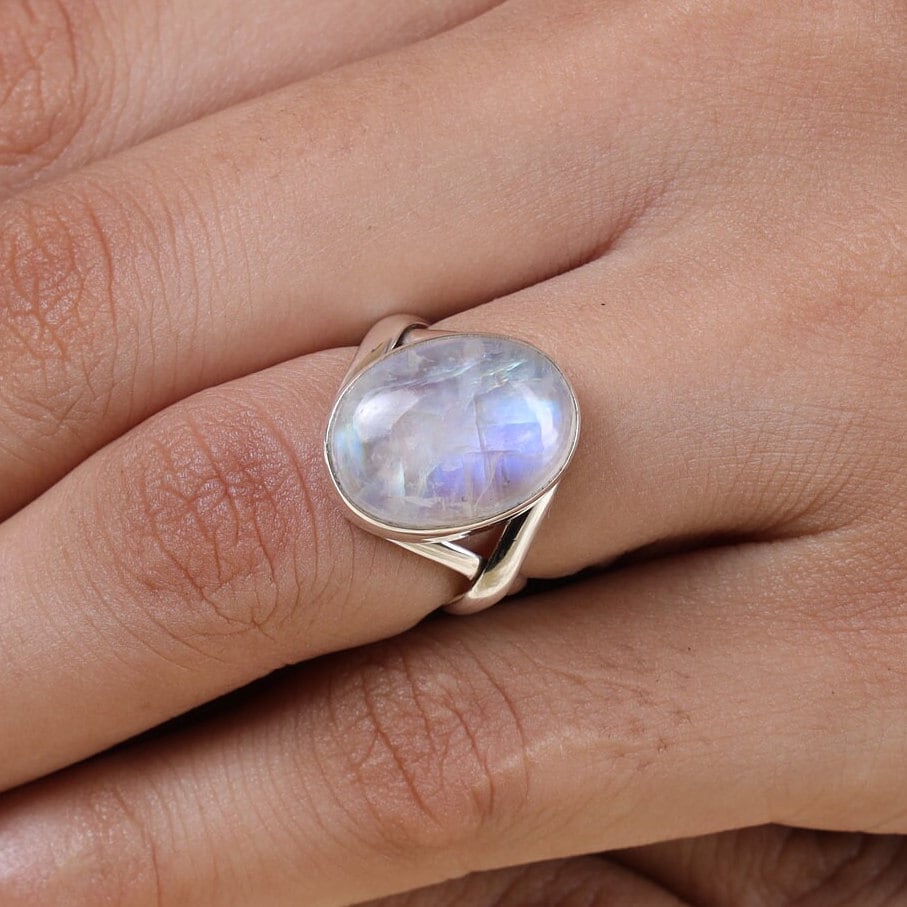Rainbow Moonstone Ring, 925 Sterling Silver Ring, June Birthstone Ring, Handmade Ring, Crystal Ring, Women Ring, Boho Ring, Statement Ring