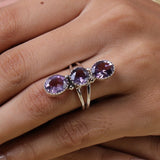 Amethyst Ring, 925 Sterling Silver Ring, Long Ring, Boho Ring, Statement Ring, Crystal Jewelry, Cocktail Ring, Handmade Ring, Ring for Women