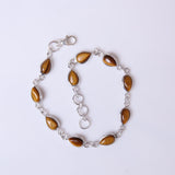 Tiger Eye Bracelet, 925 Sterling Silver Bracelet, Pear Gemstone Bracelet, Adjustable Chain Bracelet, Minimalist Jewelry, Handmade Bracelet