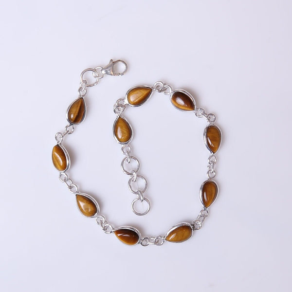 Tiger Eye Bracelet, 925 Sterling Silver Bracelet, Pear Gemstone Bracelet, Adjustable Chain Bracelet, Minimalist Jewelry, Handmade Bracelet