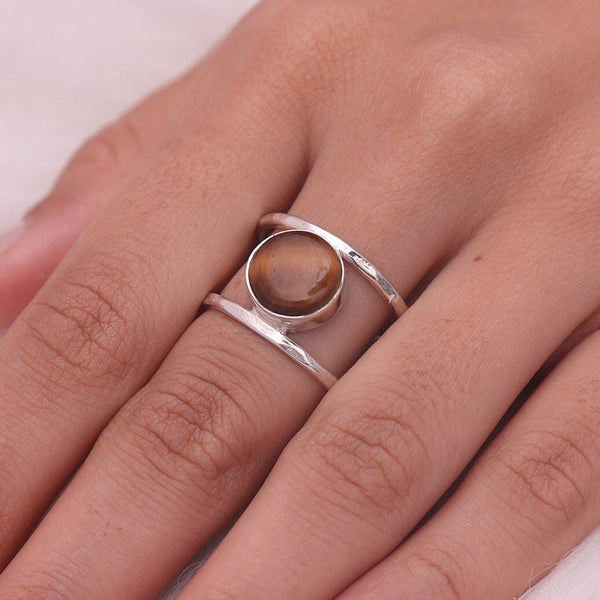 Tiger Eye Ring, 925 Sterling Silver Ring, Round Gemstone Ring, Boho Ring, Cabochon Ring, Handmade Jewelry, Women Ring, Ring For Women