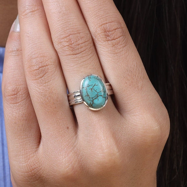 Turquoise Gemstone Ring, 925 Sterling Silver Ring, Oval Shape Ring, Boho Ring, Handmade Ring, Gift for Her, Silver Turquoise Ring