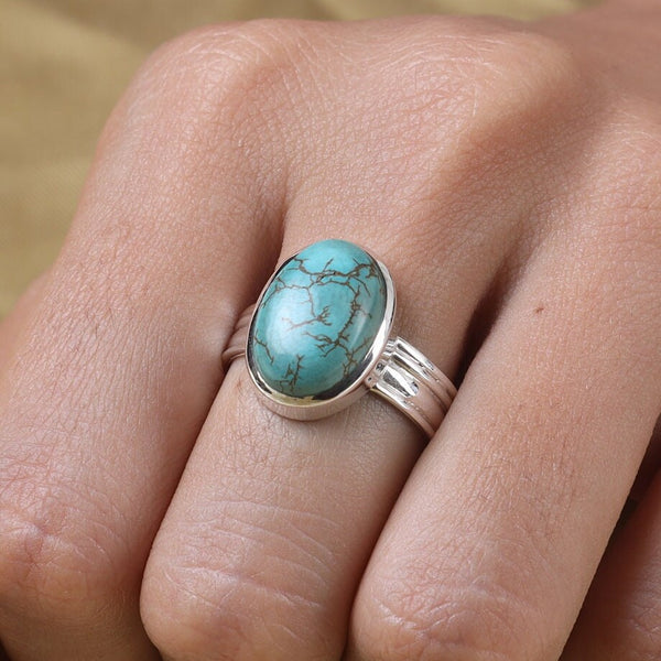 Turquoise Gemstone Ring, 925 Sterling Silver Ring, Oval Shape Ring, Boho Ring, Handmade Ring, Gift for Her, Silver Turquoise Ring