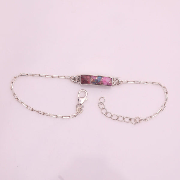 Pink Turquoise Bracelet, 925 Sterling Silver Bracelet, Natural Gemstone Bracelet, Minimalist Jewelry, Handmade Bracelet, Adjustable Bracelet