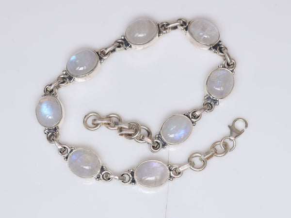 Rainbow Moonstone Bracelet, 925 Sterling Silver Bracelet, June Birthstone, Oval Gemstone Bracelet, Bracelet for Women, Anniversary Gift