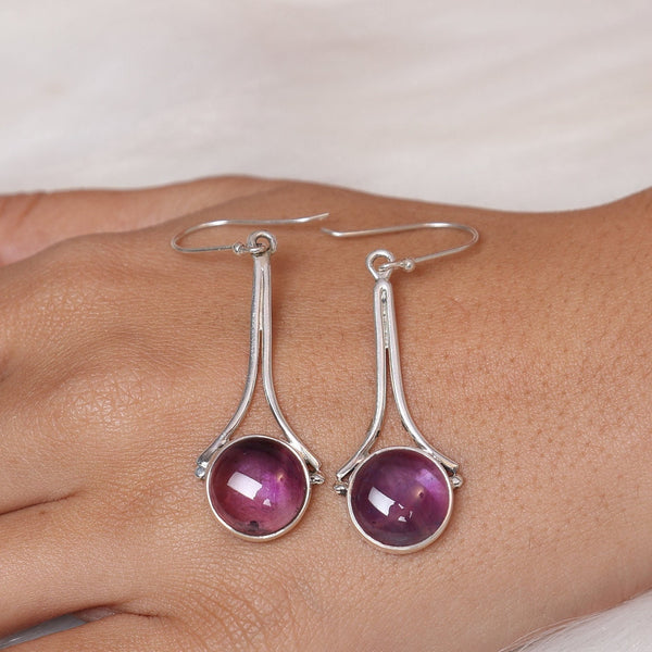Amethyst Earrings, 925 Sterling Silver Earrings, Round Gemstone Earrings, February Birthstone Earrings, Handmade Jewelry, Wedding Gift