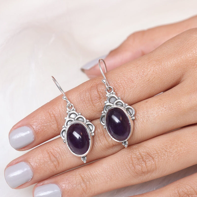 Amethyst Earrings, 925 Sterling Silver Earrings, Dangle Drop Earrings, February Birthstone Earrings, Gemstone Silver Jewelry, Gift for Her
